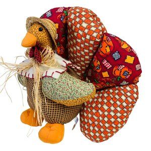 Autumn Turkey Pillow Kitschy 80s Thanksgiving Patchwork Fall Shelf Sofa Sitter